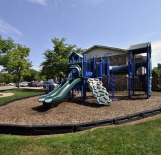View of blue water playground area